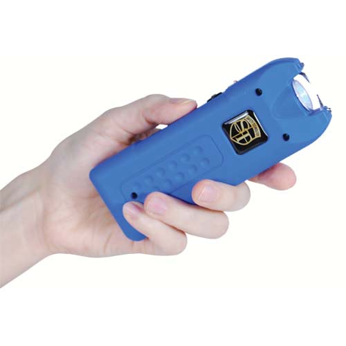 MultiGuard Stun Gun Blue in hand flashlight beam