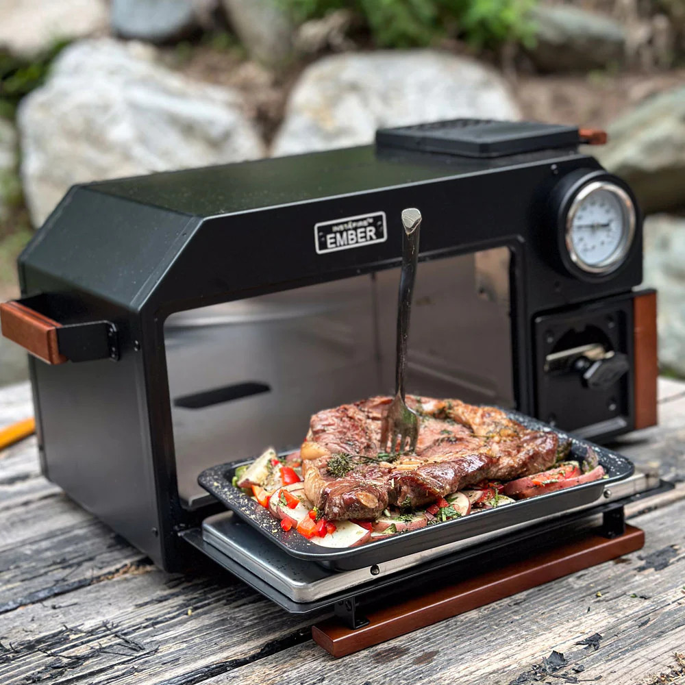 InstaFire Ember Off-Grid Biomass Oven Cooking Meat