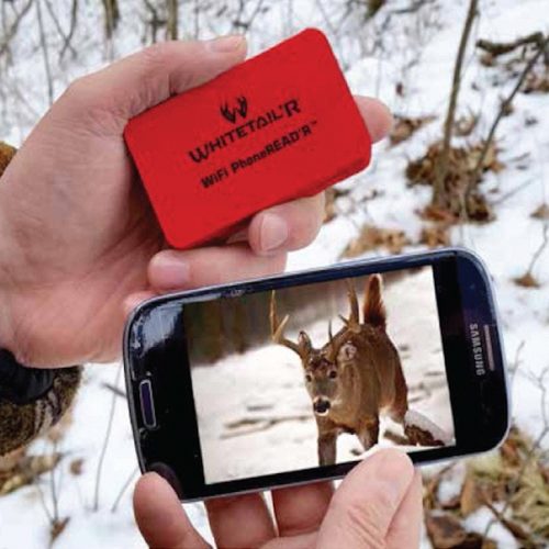 WhiteTail'R Wi-Fi Phone Reader image on phone in hand