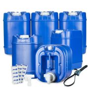 Stackable 5 Gallon Water Storage Tanks 6 Tanks w/ Spigot & Water treatment